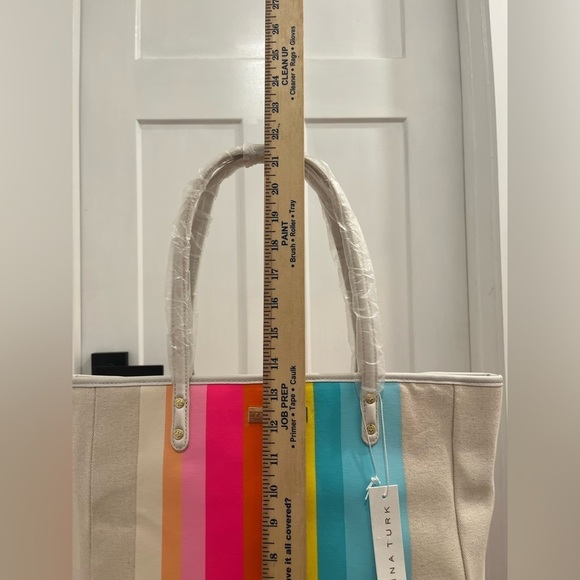 NWT Trina Turk Striped Canvas Tote Bag Spring Inspired - Picture 7 of 11
